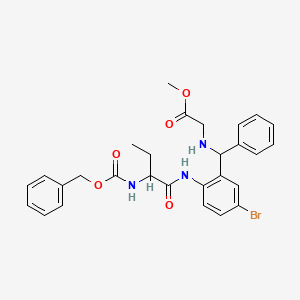 molecular formula C28H30BrN3O5 B15043955 Methyl 2-({[2-(2-{[(benzyloxy)carbonyl]amino}butanamido)-5-bromophenyl](phenyl)methyl}amino)acetate 