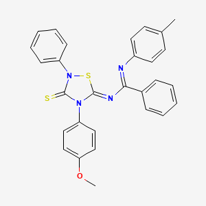 molecular formula C29H24N4OS2 B15044871 N-[(5Z)-4-(4-methoxyphenyl)-2-phenyl-3-thioxo-1,2,4-thiadiazolidin-5-ylidene]-N'-(4-methylphenyl)benzenecarboximidamide 