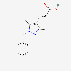 molecular formula C16H18N2O2 B15047072 3-[3,5-Dimethyl-1-[(4-methylphenyl)methyl]pyrazol-4-yl]prop-2-enoic acid 