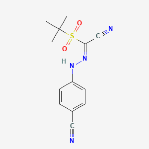 molecular formula C13H14N4O2S B15047377 (E)-N-(4-cyanophenyl)-1-(2-methylpropane-2-sulfonyl)methanecarbohydrazonoyl cyanide 