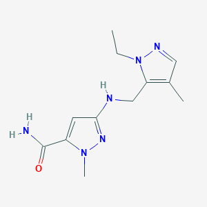 molecular formula C12H18N6O B15048091 3-{[(1-ethyl-4-methyl-1H-pyrazol-5-yl)methyl]amino}-1-methyl-1H-pyrazole-5-carboxamide 