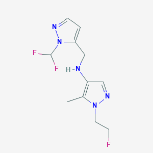 molecular formula C11H14F3N5 B15048516 N-{[1-(difluoromethyl)-1H-pyrazol-5-yl]methyl}-1-(2-fluoroethyl)-5-methyl-1H-pyrazol-4-amine 