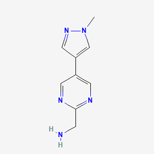 molecular formula C9H11N5 B15049201 5-(1-Methyl-1H-pyrazol-4-yl)-2-pyrimidinemethanamine 