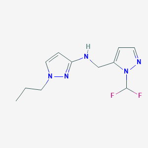 molecular formula C11H15F2N5 B15049751 N-{[1-(difluoromethyl)-1H-pyrazol-5-yl]methyl}-1-propyl-1H-pyrazol-3-amine 
