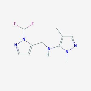 molecular formula C10H13F2N5 B15049784 N-{[1-(difluoromethyl)-1H-pyrazol-5-yl]methyl}-1,4-dimethyl-1H-pyrazol-5-amine 
