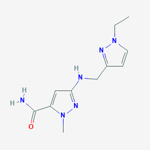 molecular formula C11H16N6O B15049912 3-{[(1-ethyl-1H-pyrazol-3-yl)methyl]amino}-1-methyl-1H-pyrazole-5-carboxamide 