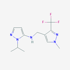 molecular formula C12H16F3N5 B15050124 N-{[1-methyl-3-(trifluoromethyl)-1H-pyrazol-4-yl]methyl}-1-(propan-2-yl)-1H-pyrazol-5-amine 