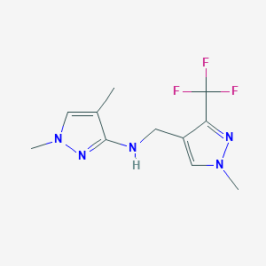 molecular formula C11H14F3N5 B15050891 1,4-dimethyl-N-{[1-methyl-3-(trifluoromethyl)-1H-pyrazol-4-yl]methyl}-1H-pyrazol-3-amine 
