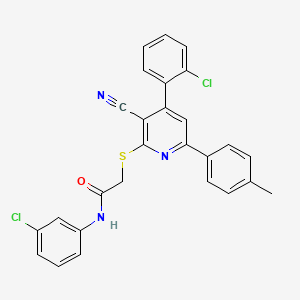 molecular formula C27H19Cl2N3OS B15054133 N-(3-Chlorophenyl)-2-((4-(2-chlorophenyl)-3-cyano-6-(p-tolyl)pyridin-2-yl)thio)acetamide 