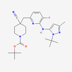 molecular formula C25H35FN6O2 B15055417 tert-Butyl 4-((6-((1-(tert-butyl)-3-methyl-1H-pyrazol-5-yl)amino)-5-fluoropyridin-2-yl)methyl)-4-cyanopiperidine-1-carboxylate 