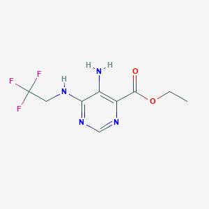 molecular formula C9H11F3N4O2 B15055570 Ethyl 5-amino-6-((2,2,2-trifluoroethyl)amino)pyrimidine-4-carboxylate 