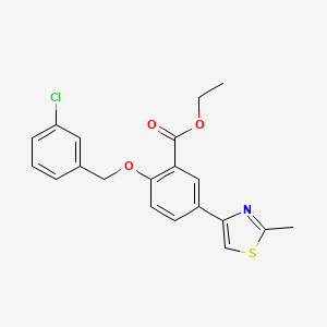 molecular formula C20H18ClNO3S B15056161 Ethyl 2-((3-chlorobenzyl)oxy)-5-(2-methylthiazol-4-yl)benzoate 