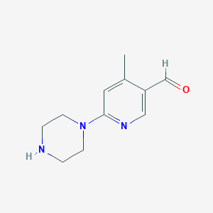 molecular formula C11H15N3O B15057019 4-Methyl-6-(piperazin-1-yl)nicotinaldehyde 