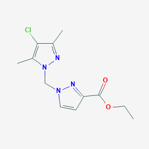 molecular formula C12H15ClN4O2 B15058526 Ethyl 1-((4-chloro-3,5-dimethyl-1H-pyrazol-1-yl)methyl)-1H-pyrazole-3-carboxylate 
