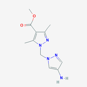 molecular formula C11H15N5O2 B15058972 Methyl 1-((4-amino-1H-pyrazol-1-yl)methyl)-3,5-dimethyl-1H-pyrazole-4-carboxylate 