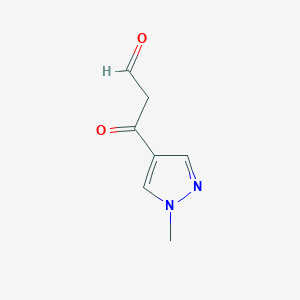 molecular formula C7H8N2O2 B15059587 3-(1-Methyl-1H-pyrazol-4-yl)-3-oxopropanal 