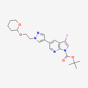 molecular formula C22H27IN4O4 B15059719 Tert-butyl 3-iodo-5-(1-(2-((tetrahydro-2H-pyran-2-YL)oxy)ethyl)-1H-pyrazol-4-YL)-1H-pyrrolo[2,3-B]pyridine-1-carboxylate 