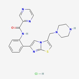 molecular formula C21H22ClN7OS B15062447 N-(2-(3-(Piperazin-1-ylmethyl)imidazo[2,1-b]thiazol-6-yl)phenyl)pyrazine-2-carboxamide hydrochloride 
