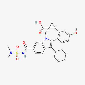 molecular formula C29H33N3O6S B15062646 12-cyclohexyl-9-((N,N-dimethylsulfamoyl)carbamoyl)-3-methoxy-4b,5-dihydrobenzo[3,4]cyclopropa[5,6]azepino[1,2-a]indole-5a(6H)-carboxylic acid 