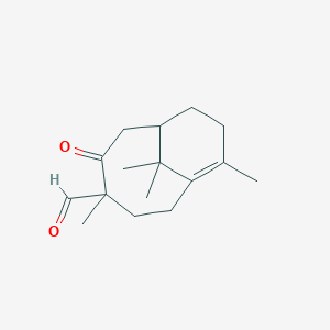 molecular formula C16H24O2 B150727 4,10,11,11-Tetramethyl-5-oxobicyclo(5.3.1)undec-1(10)-en-4-carbaldehyde CAS No. 132929-71-6