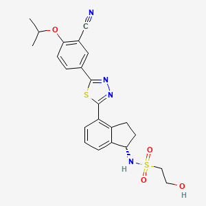 molecular formula C23H24N4O4S2 B15074323 N-[(1S)-4-[5-(3-cyano-4-propan-2-yloxyphenyl)-1,3,4-thiadiazol-2-yl]-2,3-dihydro-1H-inden-1-yl]-2-hydroxyethanesulfonamide 