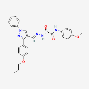 molecular formula C28H27N5O4 B15075357 N-(4-Methoxyphenyl)-2-oxo-2-(2-((1-phenyl-3-(4-propoxyphenyl)-1H-pyrazol-4-yl)methylene)hydrazinyl)acetamide CAS No. 881843-48-7