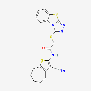 molecular formula C20H17N5OS3 B15077402 N-(3-cyano-5,6,7,8-tetrahydro-4H-cyclohepta[b]thiophen-2-yl)-2-([1,2,4]triazolo[3,4-b][1,3]benzothiazol-3-ylsulfanyl)acetamide 