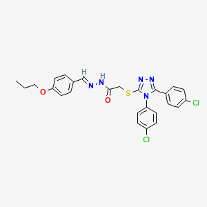 molecular formula C26H23Cl2N5O2S B15077436 2-{[4,5-bis(4-chlorophenyl)-4H-1,2,4-triazol-3-yl]sulfanyl}-N'-[(E)-(4-propoxyphenyl)methylidene]acetohydrazide 