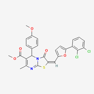 molecular formula C27H20Cl2N2O5S B15077531 Methyl (2E)-2-{[5-(2,3-dichlorophenyl)-2-furyl]methylene}-5-(4-methoxyphenyl)-7-methyl-3-oxo-2,3-dihydro-5H-[1,3]thiazolo[3,2-A]pyrimidine-6-carboxylate 