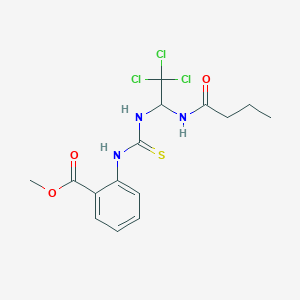 molecular formula C15H18Cl3N3O3S B15077631 Methyl 2-({[1-(butanoylamino)-2,2,2-trichloroethyl]carbamothioyl}amino)benzoate 