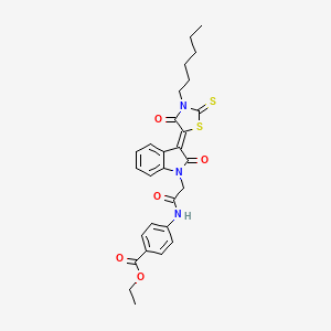 molecular formula C28H29N3O5S2 B15077665 ethyl 4-({[(3Z)-3-(3-hexyl-4-oxo-2-thioxo-1,3-thiazolidin-5-ylidene)-2-oxo-2,3-dihydro-1H-indol-1-yl]acetyl}amino)benzoate 