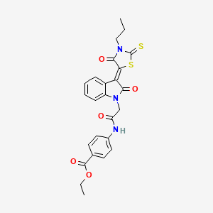 molecular formula C25H23N3O5S2 B15077725 ethyl 4-({[(3Z)-2-oxo-3-(4-oxo-3-propyl-2-thioxo-1,3-thiazolidin-5-ylidene)-2,3-dihydro-1H-indol-1-yl]acetyl}amino)benzoate 