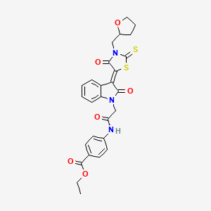 molecular formula C27H25N3O6S2 B15077852 Ethyl 4-[({(3Z)-2-oxo-3-[4-oxo-3-(tetrahydro-2-furanylmethyl)-2-thioxo-1,3-thiazolidin-5-ylidene]-2,3-dihydro-1H-indol-1-YL}acetyl)amino]benzoate 
