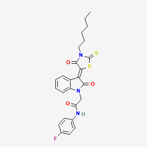 molecular formula C25H24FN3O3S2 B15077950 N-(4-fluorophenyl)-2-[(3Z)-3-(3-hexyl-4-oxo-2-thioxo-1,3-thiazolidin-5-ylidene)-2-oxo-2,3-dihydro-1H-indol-1-yl]acetamide 