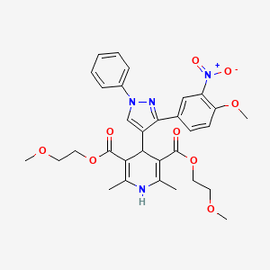 molecular formula C31H34N4O9 B15078115 Bis(2-methoxyethyl) 4-[3-(4-methoxy-3-nitrophenyl)-1-phenyl-1H-pyrazol-4-YL]-2,6-dimethyl-1,4-dihydro-3,5-pyridinedicarboxylate 