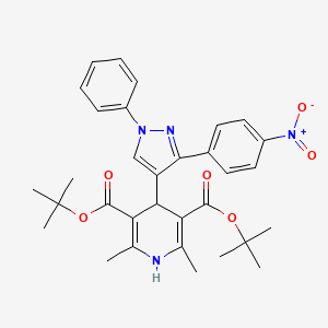 molecular formula C32H36N4O6 B15078125 DI(Tert-butyl) 2,6-dimethyl-4-[3-(4-nitrophenyl)-1-phenyl-1H-pyrazol-4-YL]-1,4-dihydro-3,5-pyridinedicarboxylate 