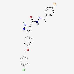 molecular formula C25H20BrClN4O2 B15078366 N'-[(E)-1-(4-bromophenyl)ethylidene]-3-{4-[(4-chlorobenzyl)oxy]phenyl}-1H-pyrazole-5-carbohydrazide 