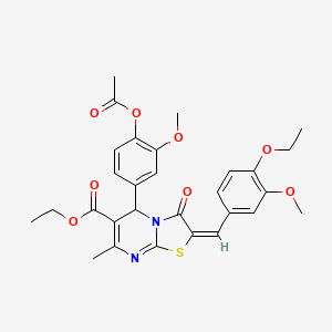 molecular formula C29H30N2O8S B15078416 ethyl (2E)-5-[4-(acetyloxy)-3-methoxyphenyl]-2-(4-ethoxy-3-methoxybenzylidene)-7-methyl-3-oxo-2,3-dihydro-5H-[1,3]thiazolo[3,2-a]pyrimidine-6-carboxylate 