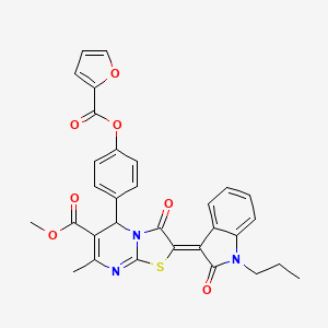 molecular formula C31H25N3O7S B15078424 methyl (2Z)-5-{4-[(furan-2-ylcarbonyl)oxy]phenyl}-7-methyl-3-oxo-2-(2-oxo-1-propyl-1,2-dihydro-3H-indol-3-ylidene)-2,3-dihydro-5H-[1,3]thiazolo[3,2-a]pyrimidine-6-carboxylate 