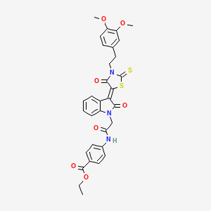 molecular formula C32H29N3O7S2 B15078592 ethyl 4-({[(3Z)-3-{3-[2-(3,4-dimethoxyphenyl)ethyl]-4-oxo-2-thioxo-1,3-thiazolidin-5-ylidene}-2-oxo-2,3-dihydro-1H-indol-1-yl]acetyl}amino)benzoate 