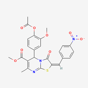 molecular formula C25H21N3O8S B15078598 methyl (2E)-5-[4-(acetyloxy)-3-methoxyphenyl]-7-methyl-2-(4-nitrobenzylidene)-3-oxo-2,3-dihydro-5H-[1,3]thiazolo[3,2-a]pyrimidine-6-carboxylate 