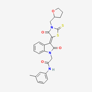 molecular formula C25H23N3O4S2 B15078681 N-(3-Methylphenyl)-2-{(3Z)-2-oxo-3-[4-oxo-3-(tetrahydro-2-furanylmethyl)-2-thioxo-1,3-thiazolidin-5-ylidene]-2,3-dihydro-1H-indol-1-YL}acetamide 