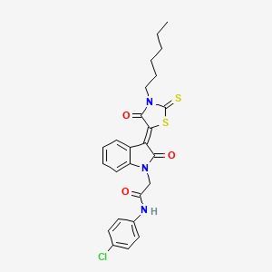 molecular formula C25H24ClN3O3S2 B15078771 N-(4-chlorophenyl)-2-[(3Z)-3-(3-hexyl-4-oxo-2-thioxo-1,3-thiazolidin-5-ylidene)-2-oxo-2,3-dihydro-1H-indol-1-yl]acetamide 