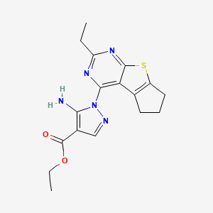 molecular formula C17H19N5O2S B15078934 ethyl 5-amino-1-(2-ethyl-6,7-dihydro-5H-cyclopenta[4,5]thieno[2,3-d]pyrimidin-4-yl)-1H-pyrazole-4-carboxylate 