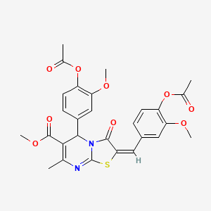 molecular formula C28H26N2O9S B15079055 methyl (2E)-2-[4-(acetyloxy)-3-methoxybenzylidene]-5-[4-(acetyloxy)-3-methoxyphenyl]-7-methyl-3-oxo-2,3-dihydro-5H-[1,3]thiazolo[3,2-a]pyrimidine-6-carboxylate 