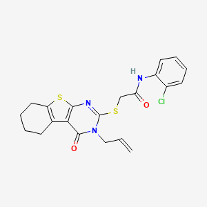 molecular formula C21H20ClN3O2S2 B15079225 N-(2-chlorophenyl)-2-{[3-oxo-4-(prop-2-en-1-yl)-8-thia-4,6-diazatricyclo[7.4.0.0^{2,7}]trideca-1(9),2(7),5-trien-5-yl]sulfanyl}acetamide 