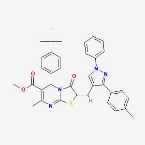 molecular formula C36H34N4O3S B15079233 methyl (2E)-5-(4-tert-butylphenyl)-7-methyl-2-{[3-(4-methylphenyl)-1-phenyl-1H-pyrazol-4-yl]methylidene}-3-oxo-2,3-dihydro-5H-[1,3]thiazolo[3,2-a]pyrimidine-6-carboxylate 