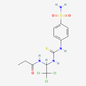 molecular formula C12H15Cl3N4O3S2 B15079267 N-(2,2,2-trichloro-1-{[(4-sulfamoylphenyl)carbamothioyl]amino}ethyl)propanamide 