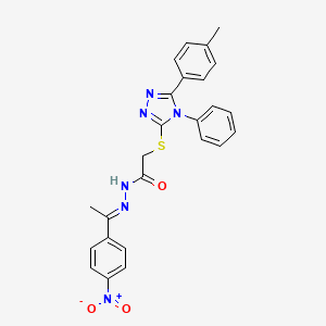 molecular formula C25H22N6O3S B15079557 2-{[5-(4-methylphenyl)-4-phenyl-4H-1,2,4-triazol-3-yl]sulfanyl}-N'-[(1E)-1-(4-nitrophenyl)ethylidene]acetohydrazide 