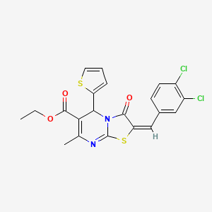 molecular formula C21H16Cl2N2O3S2 B15079599 Ethyl (2E)-2-(3,4-dichlorobenzylidene)-7-methyl-3-oxo-5-(2-thienyl)-2,3-dihydro-5H-[1,3]thiazolo[3,2-A]pyrimidine-6-carboxylate 
